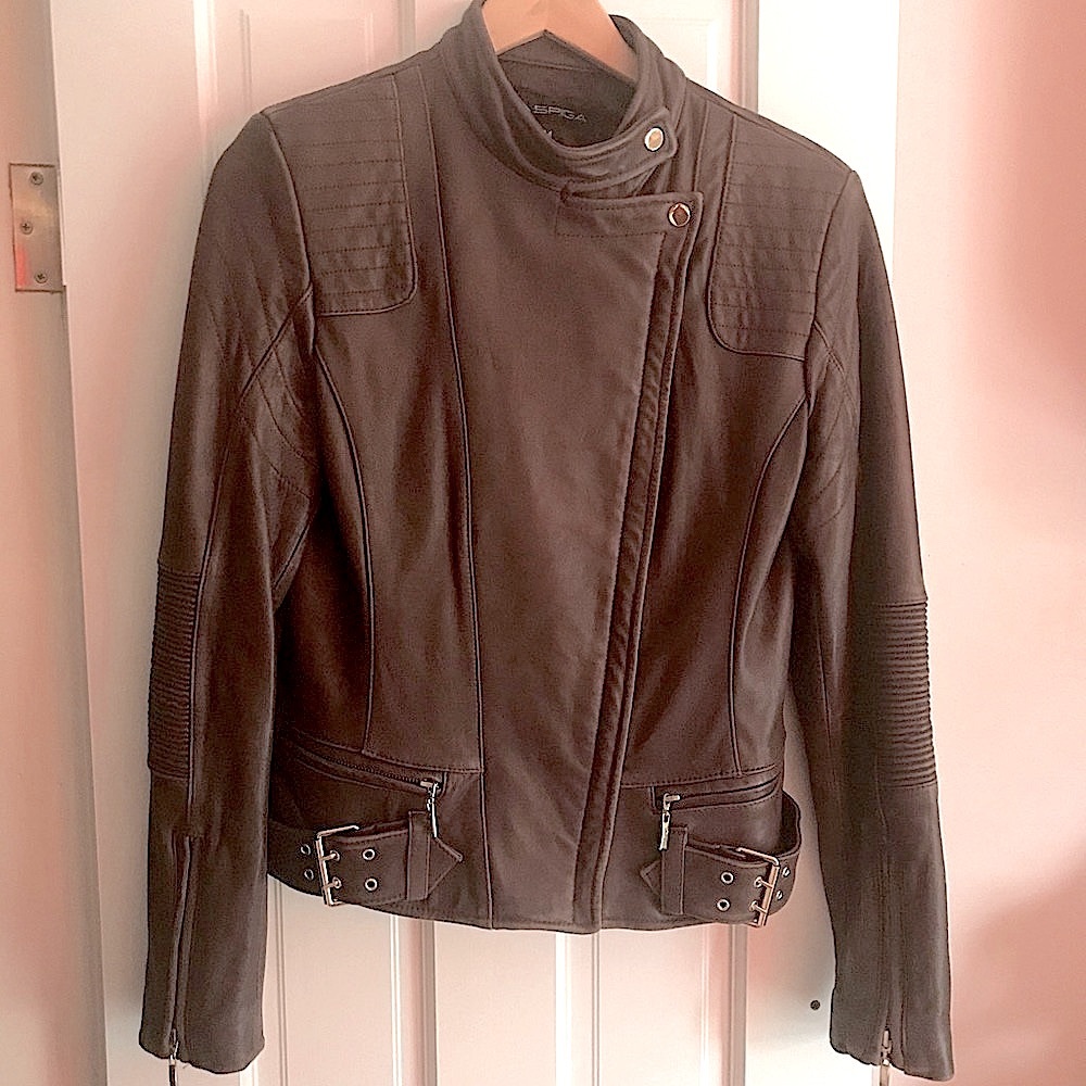 SOLD!!! Via Spiga brown leather lambskin moto jacket S/M - Picture 3 of 10